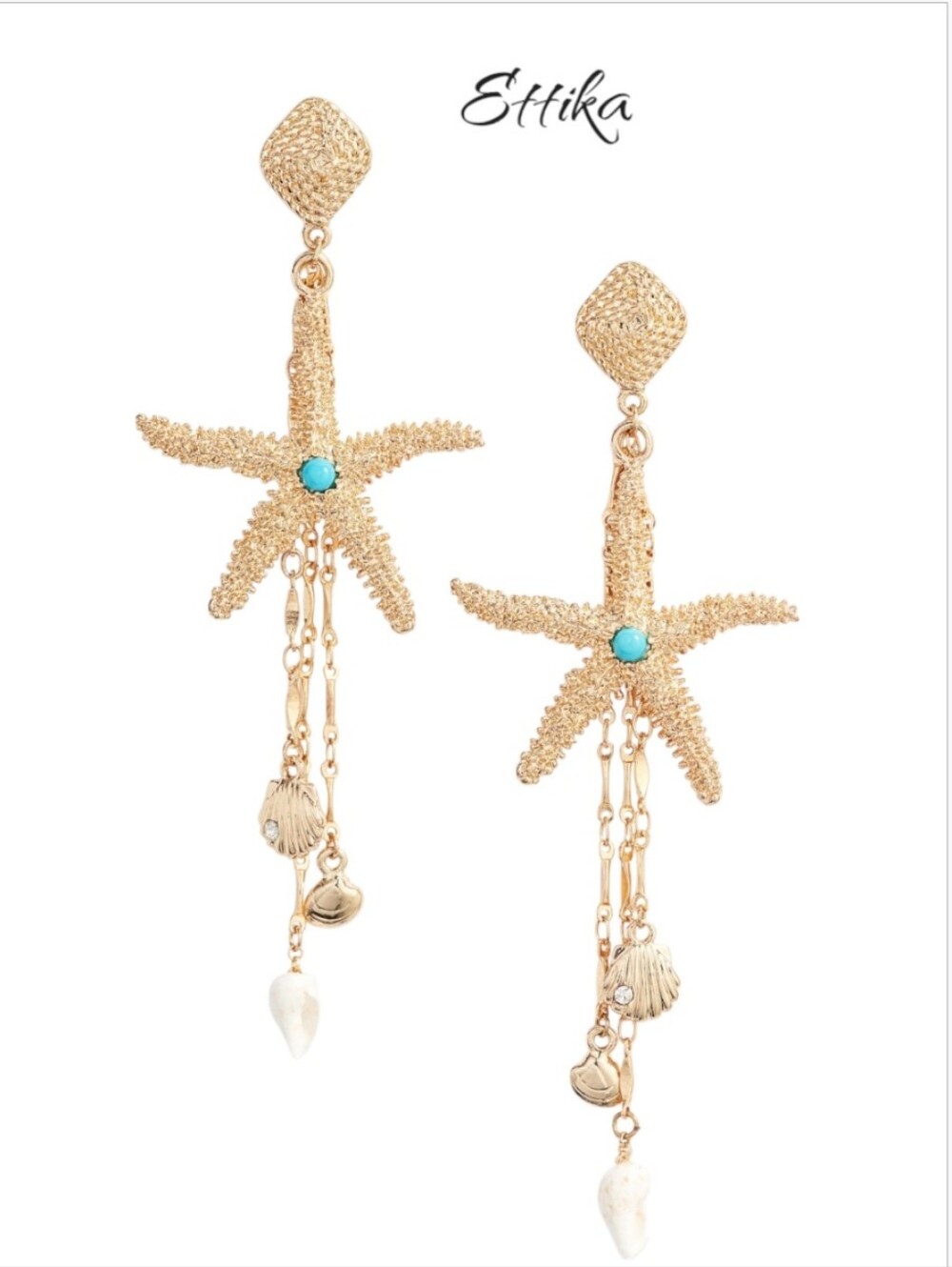 Ettika Starfish Seeker 18k Gold Plated Statement Drop Earrings Turquoise NWT